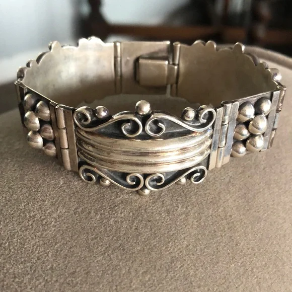 Mexico 925 Sterling silver art deco hinged bracelet - Picture 2 of 12
